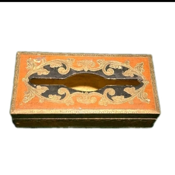 Florence Italia Other - Vintage Italian Blue Orange and Gold Gilt Tissue Box Cover 11"